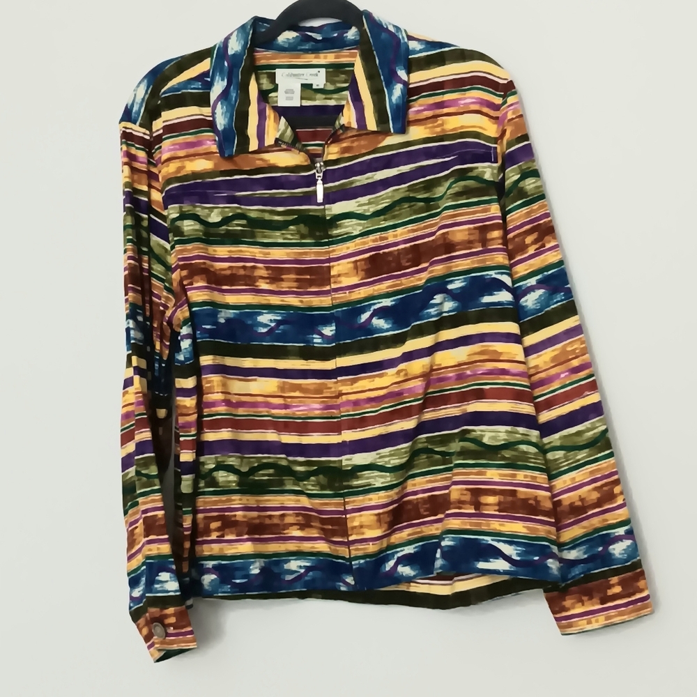 Coldwater Creek Multicolor Striped Jacket Women's Size‎ XL Long Sleeve Zip Up